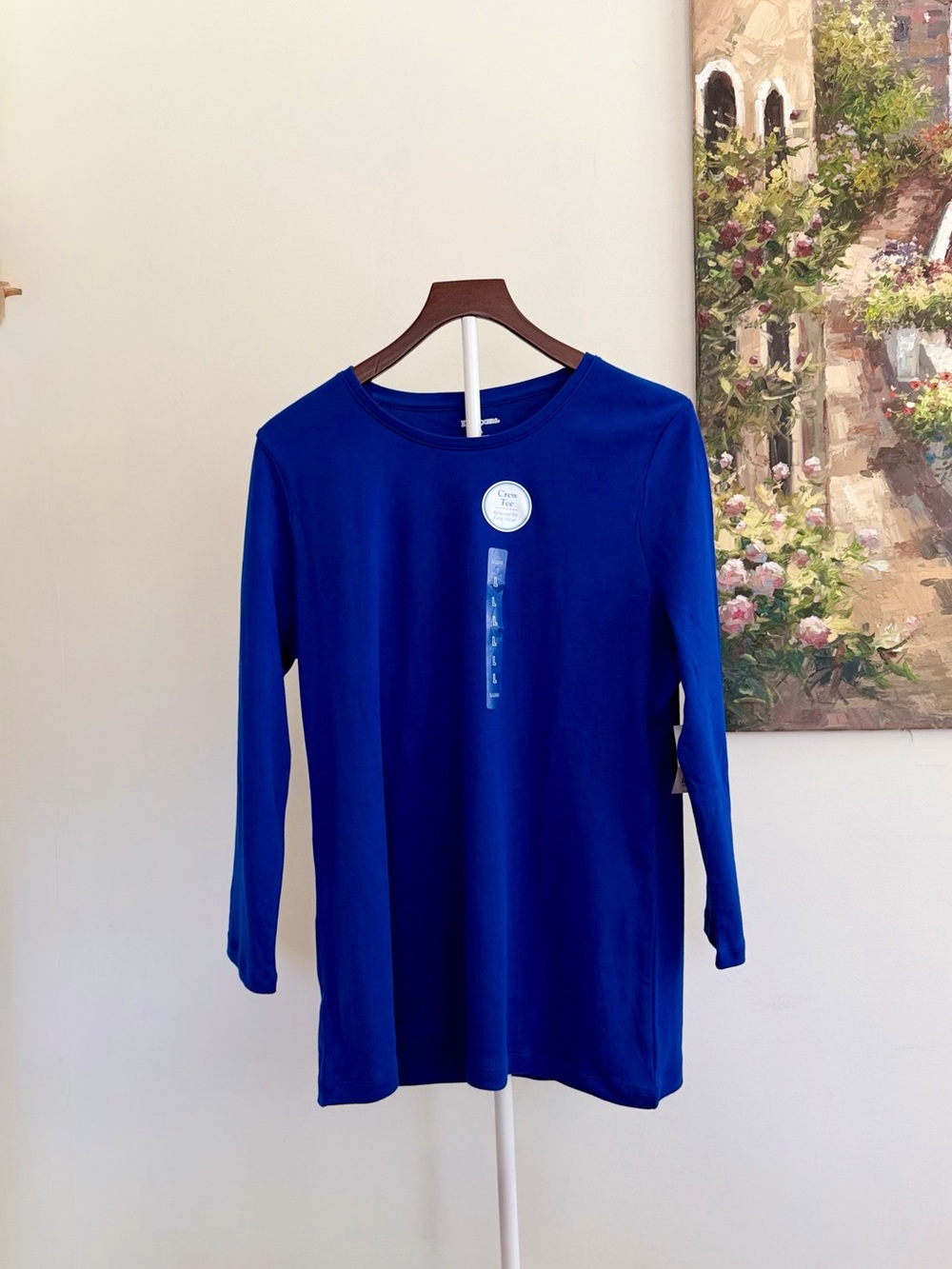 NWT Kim Rogers Bright Blue 3/4 Sleeve Crew Neck Knit Tee Large